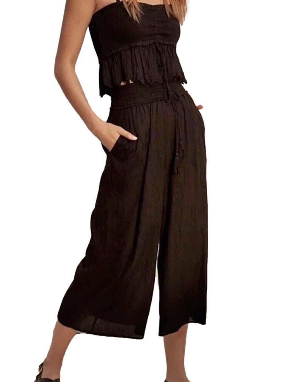 Aritzia Wilfred Black Nanterre Cropped Wide Leg Pants, Size L ~ NWT